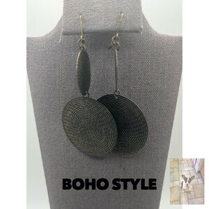 Brass Colored Double Disc Dangle Pierced Earrings